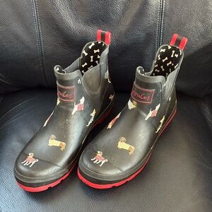 Joules Wellibob Short Rain Boots "Navy Dog Show" Print Chelsea Boots US 9